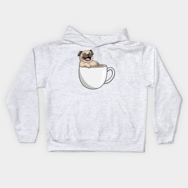 Pug with Cup of Coffee Kids Hoodie by Markus Schnabel